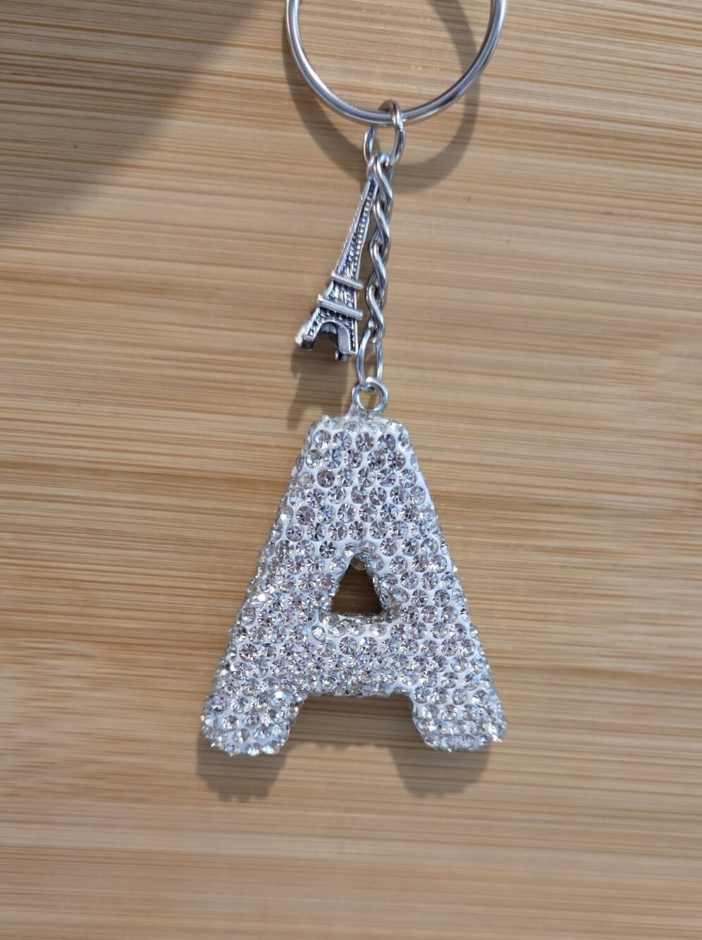 Bling Rhinestone Letter 'A' Eiffel Tower Keychain